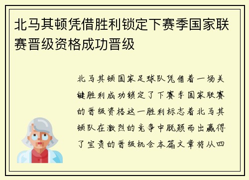北马其顿凭借胜利锁定下赛季国家联赛晋级资格成功晋级